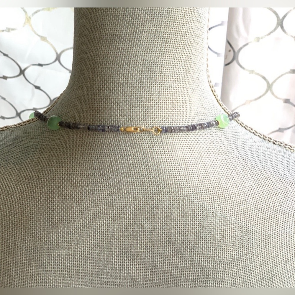 Zoe B 14K gold jade and amethyst beaded necklace - Picture 3 of 4